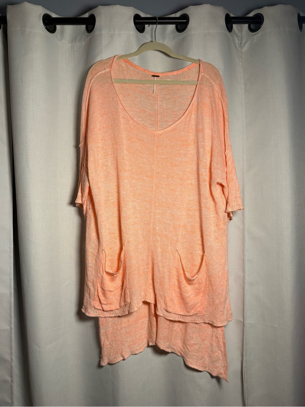 Free People Linen Blend High Low Orange Top Size Large - Picture 4 of 10